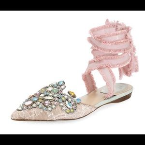 RENE CAOVILLA Embroidered Flat with Fringed Ribbon